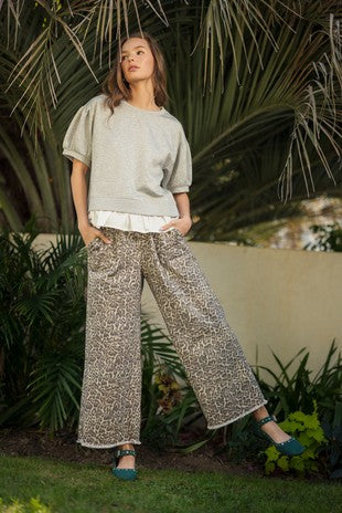 Elastic Waist Leopard Print Denim Pants (XL - 2X)