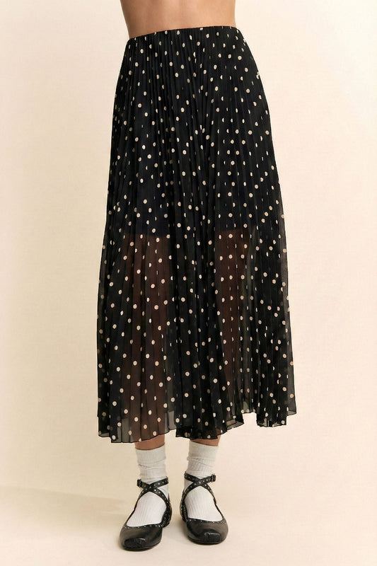 Polka Dot Pleated Midi Skirt