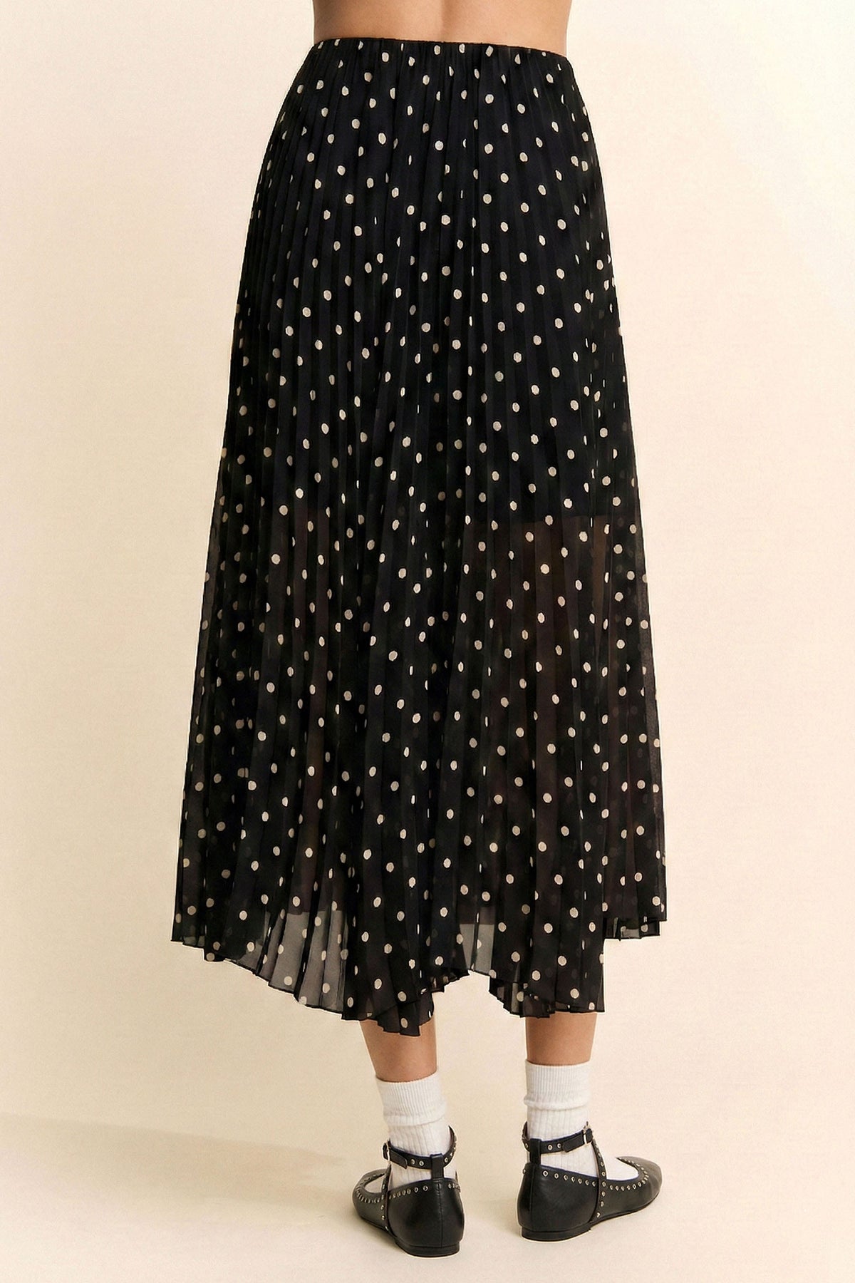 Polka Dot Pleated Midi Skirt