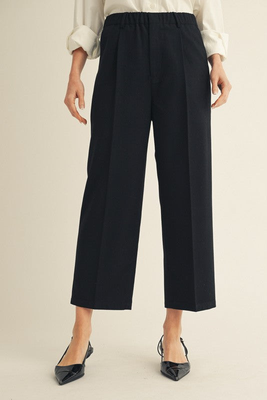 Elastic Waist Front Pocket Pants