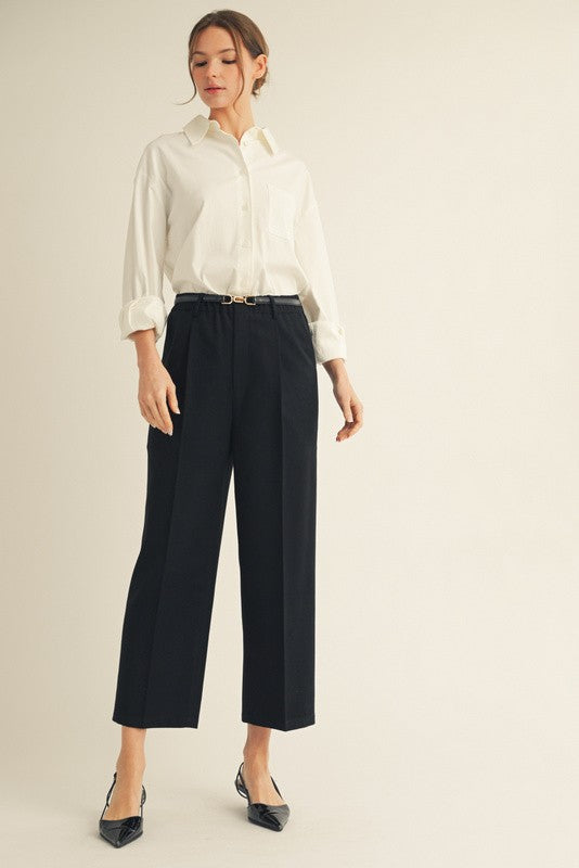Elastic Waist Front Pocket Pants
