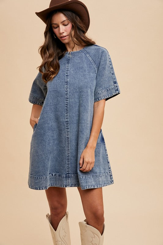 Tie Back Detail Swing Hem Denim Dress