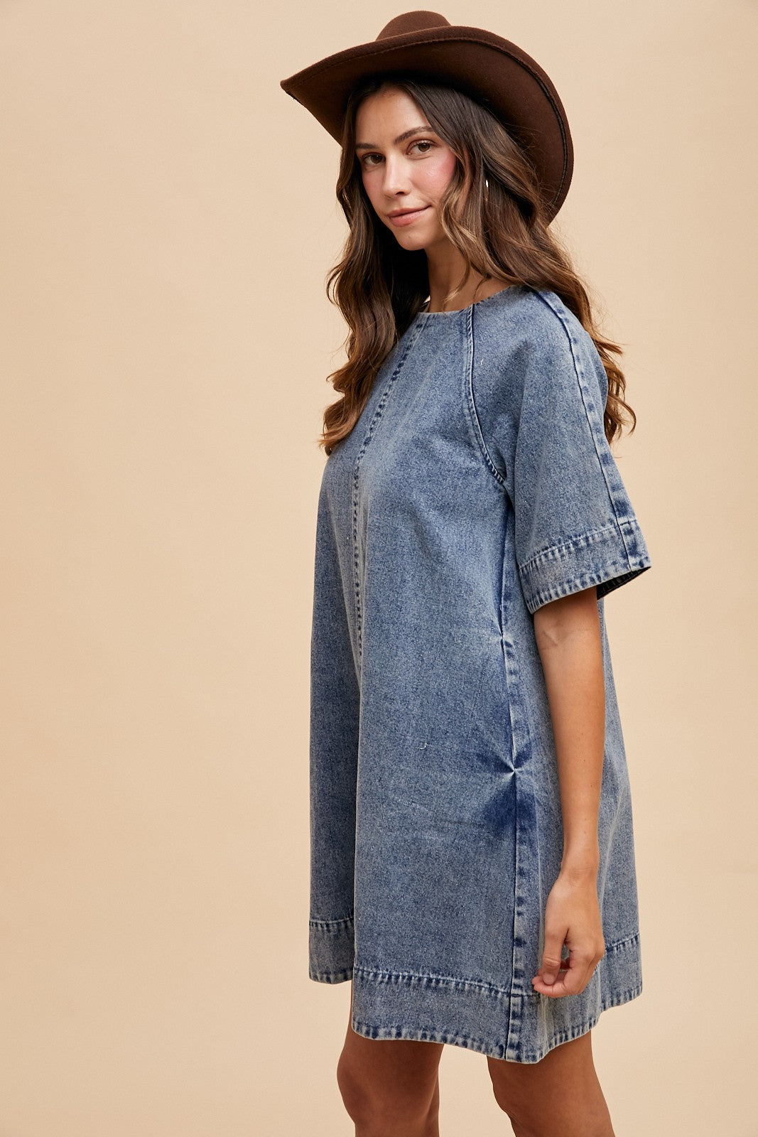 Tie Back Detail Swing Hem Denim Dress