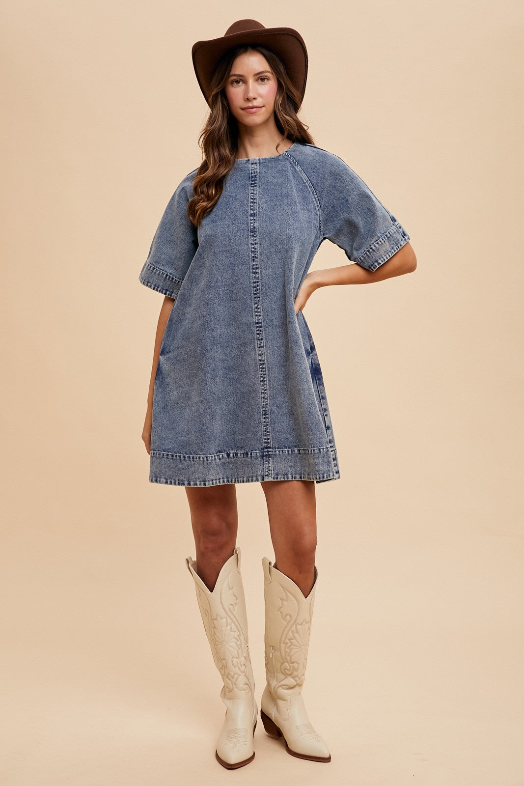 Tie Back Detail Swing Hem Denim Dress