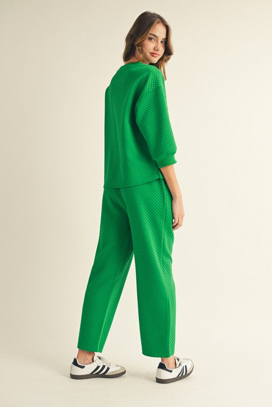 Textured Loungewear - Elastic Waist Pants (Hunter Green)
