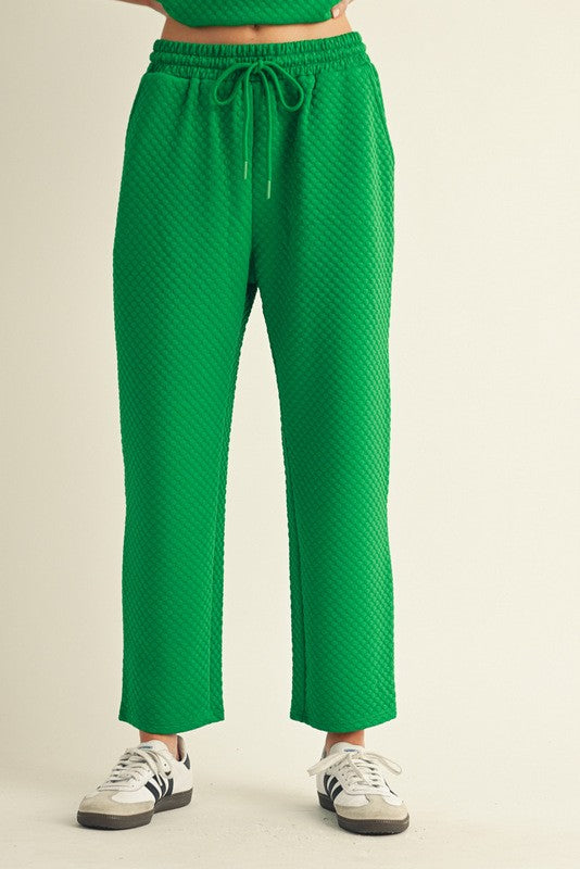 Textured Loungewear - Elastic Waist Pants (Hunter Green)