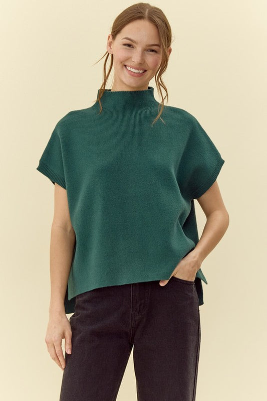 Ribbed Knit Short Dolman Sleeve Sweater (Hunter Green)