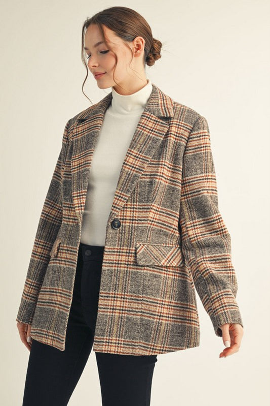 Perfect Plaid One Button Fall Blazer