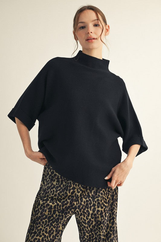 Mock Neck Half Sleeve Pullover