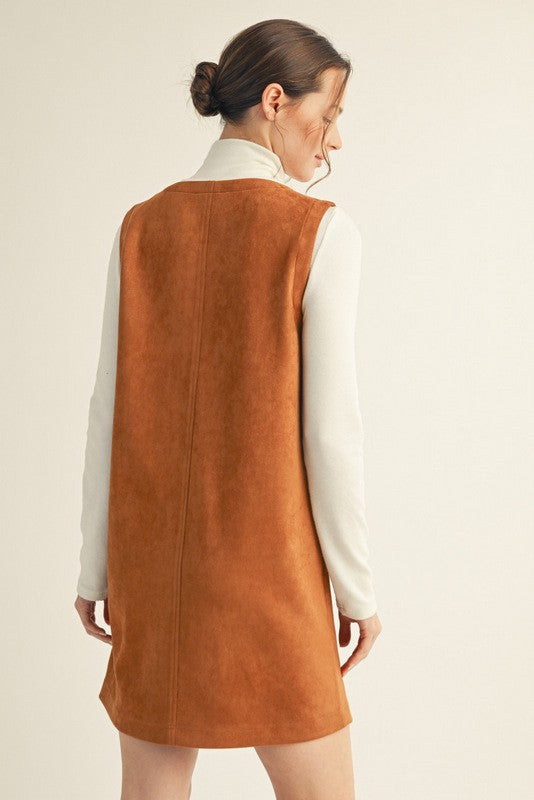 Button Front Suede Shift Dress