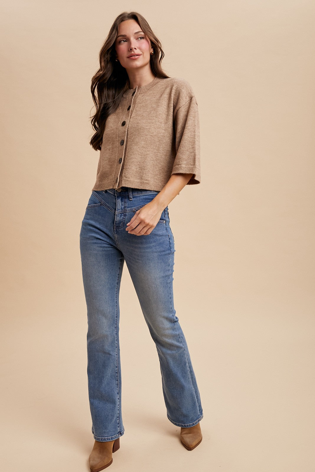 Half Sleeve Button Front Knit Cardigan