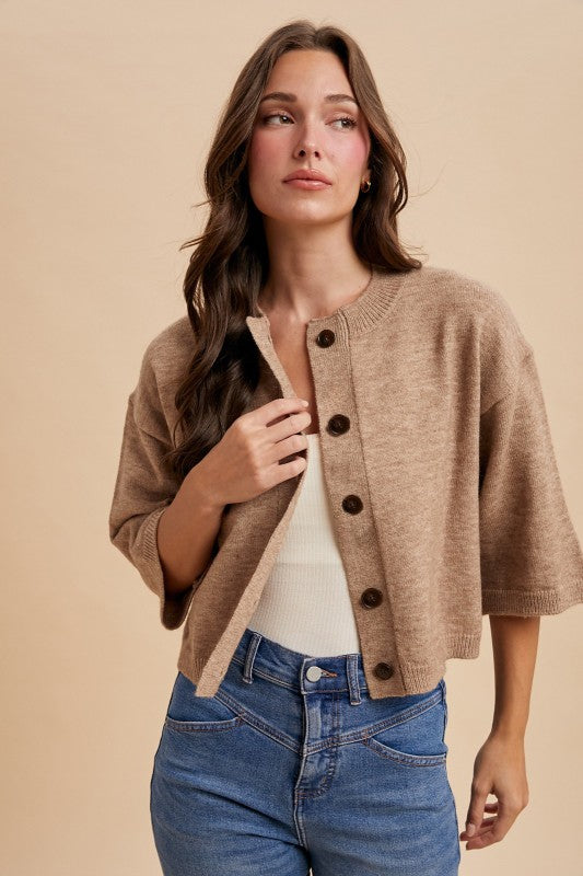 Half Sleeve Button Front Knit Cardigan