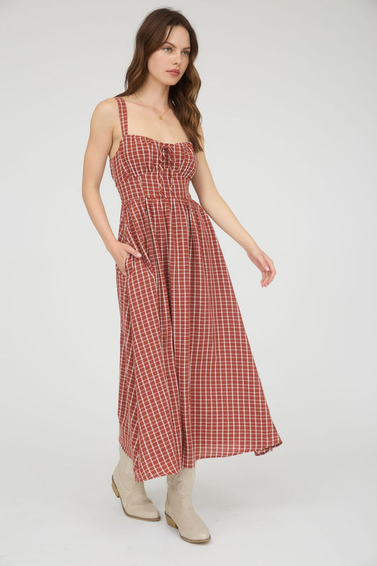 Corset Top Plaid Midi Dress
