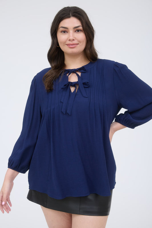 Pleated Front 3/4 Sleeve Top (Plus Size)