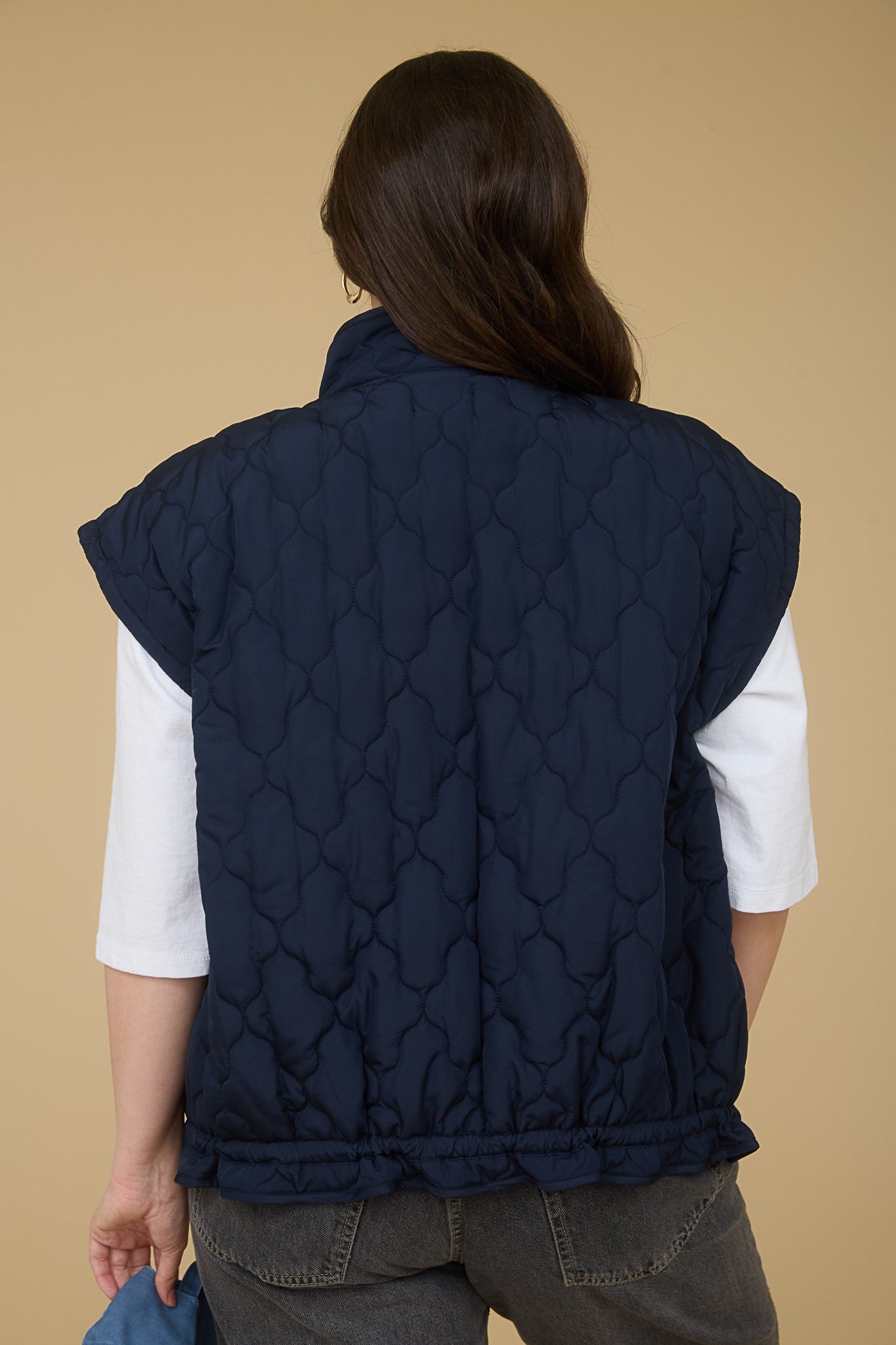 Tie Detail Snap Front Quilted Vest (Plus Size - Navy)