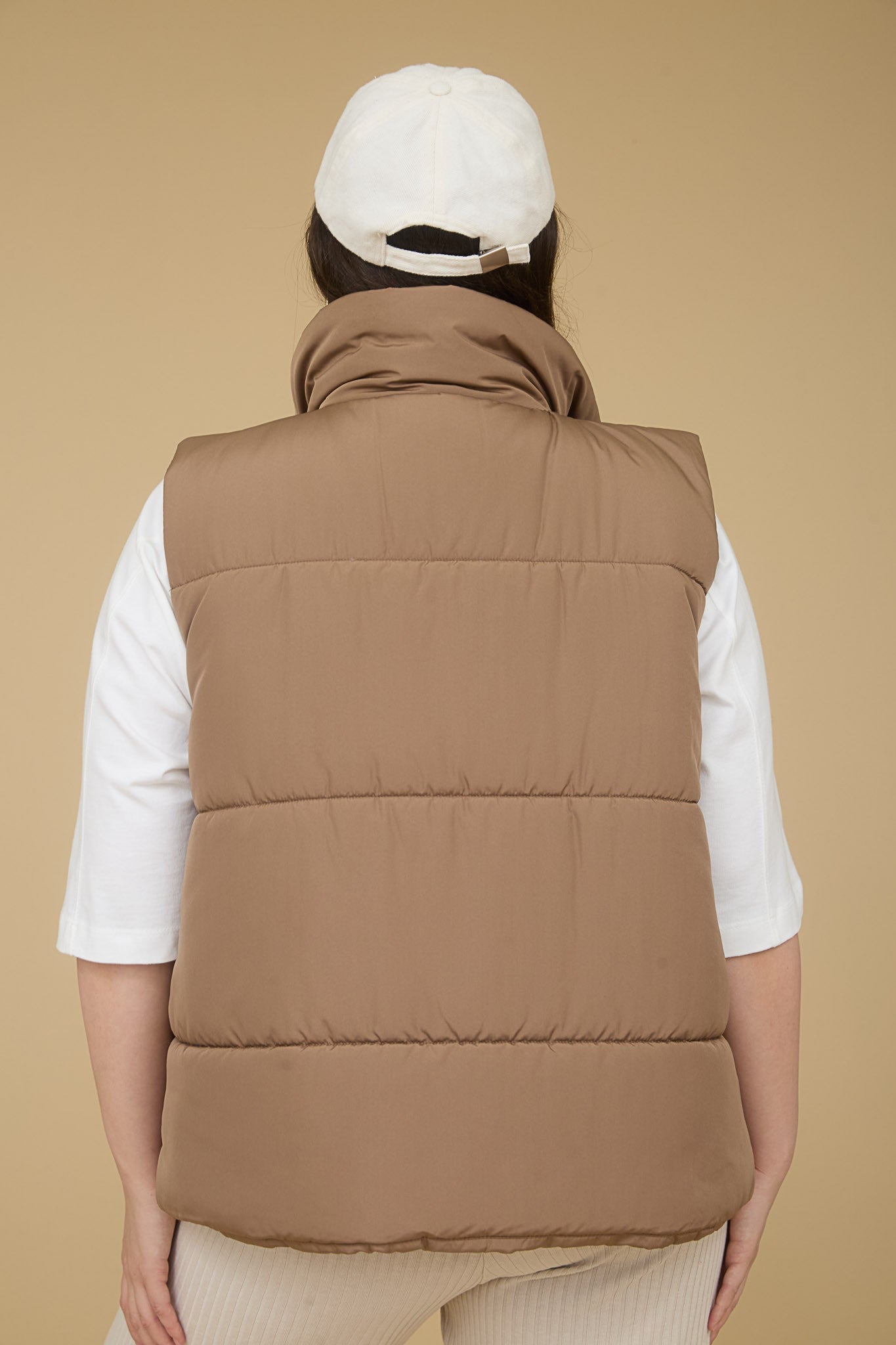 Solid Zip Up Puffer Vest - Cocoa (Plus Size)