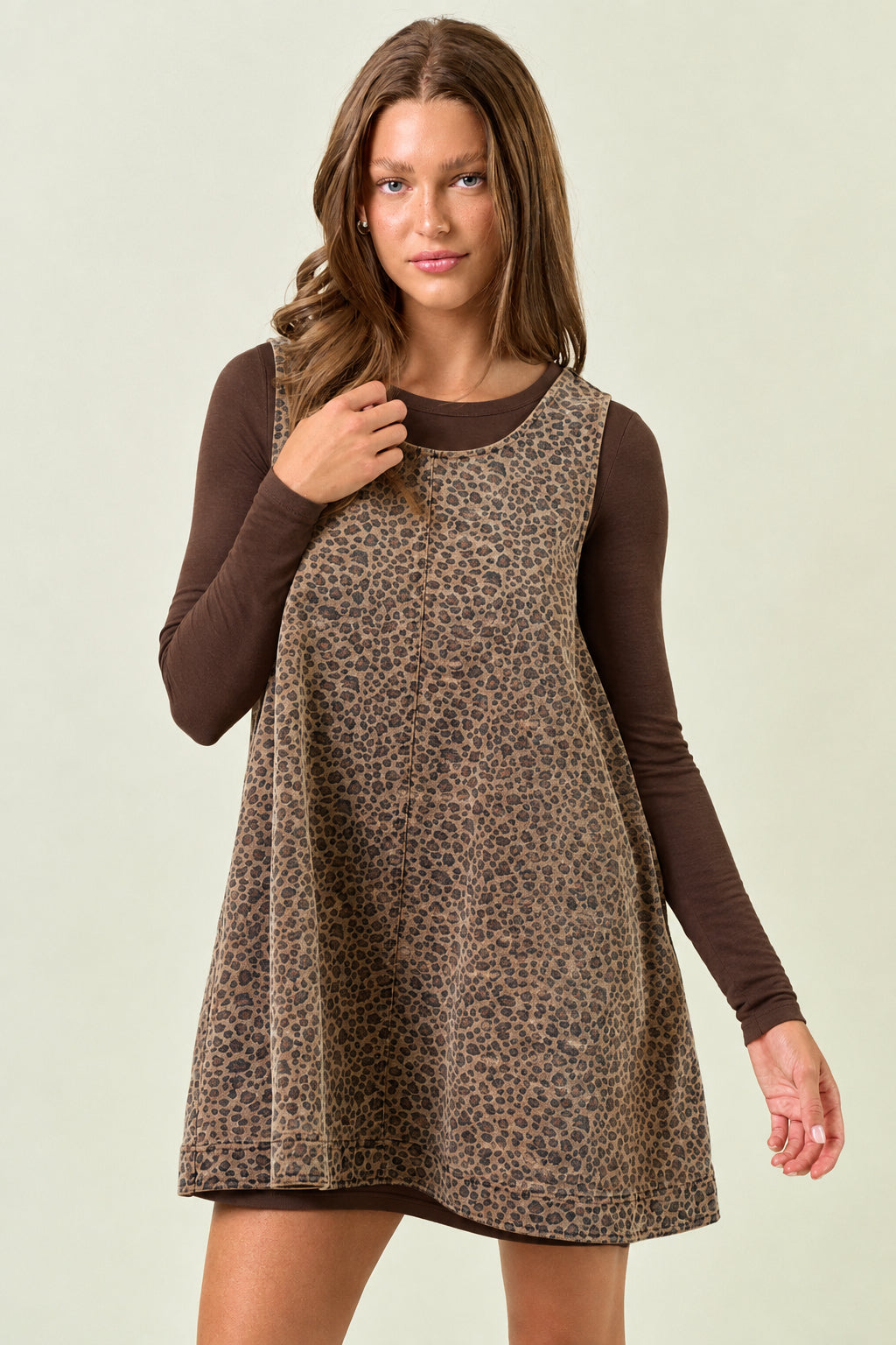Side Pocket Leopard Print Denim Jumper