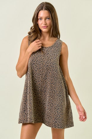 Side Pocket Leopard Print Denim Jumper