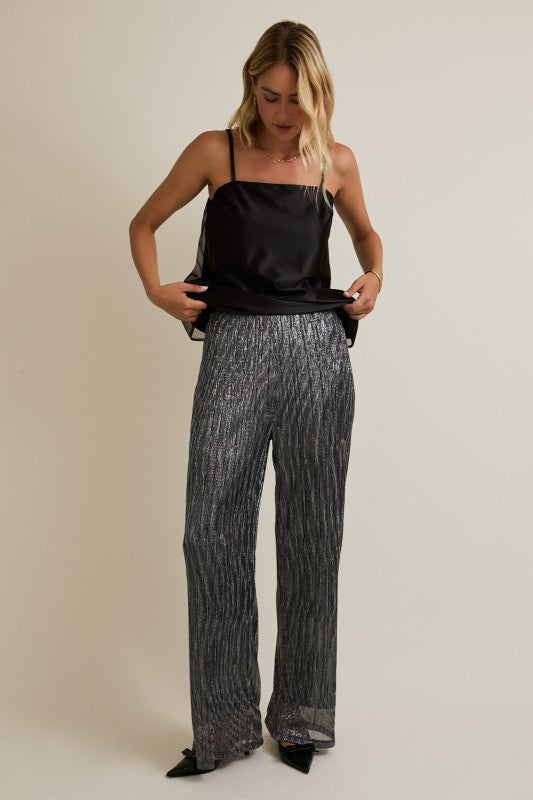 Elastic Waist Silver Sparkle Pants