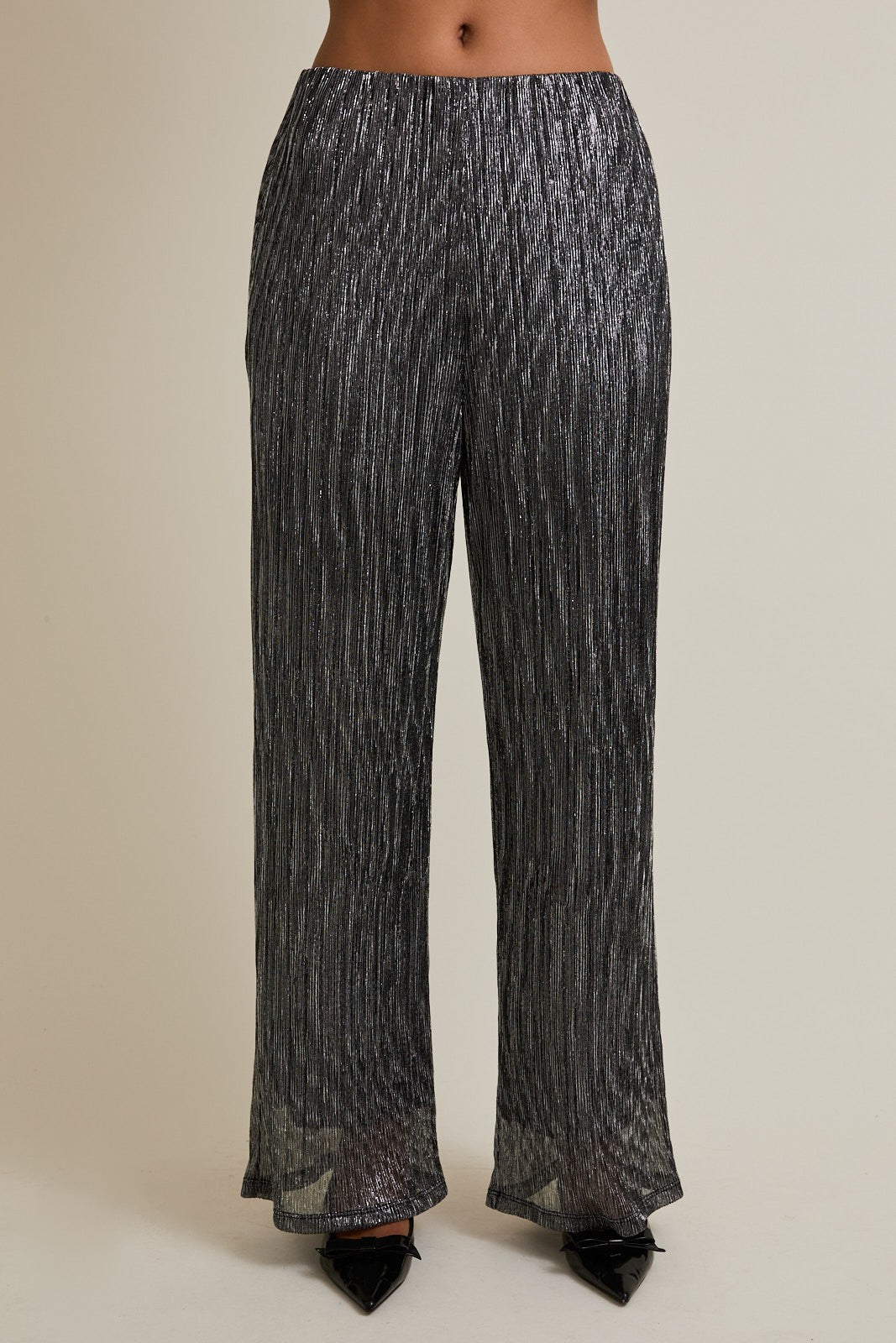 Elastic Waist Silver Sparkle Pants