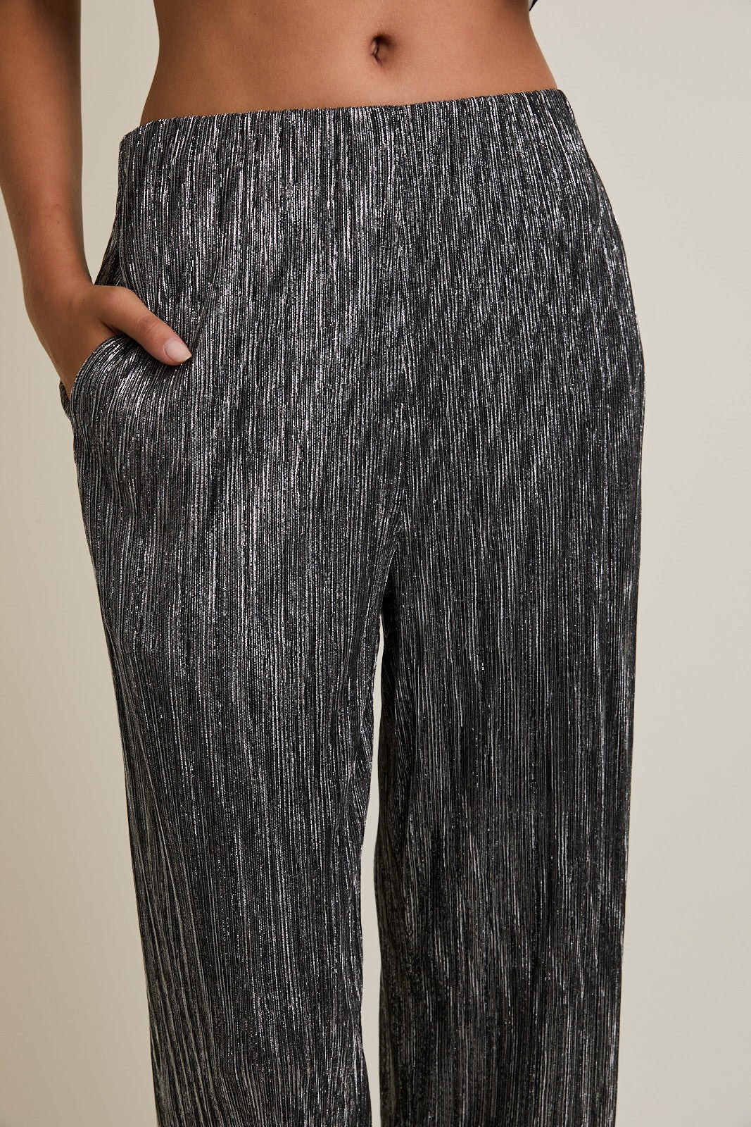 Elastic Waist Silver Sparkle Pants