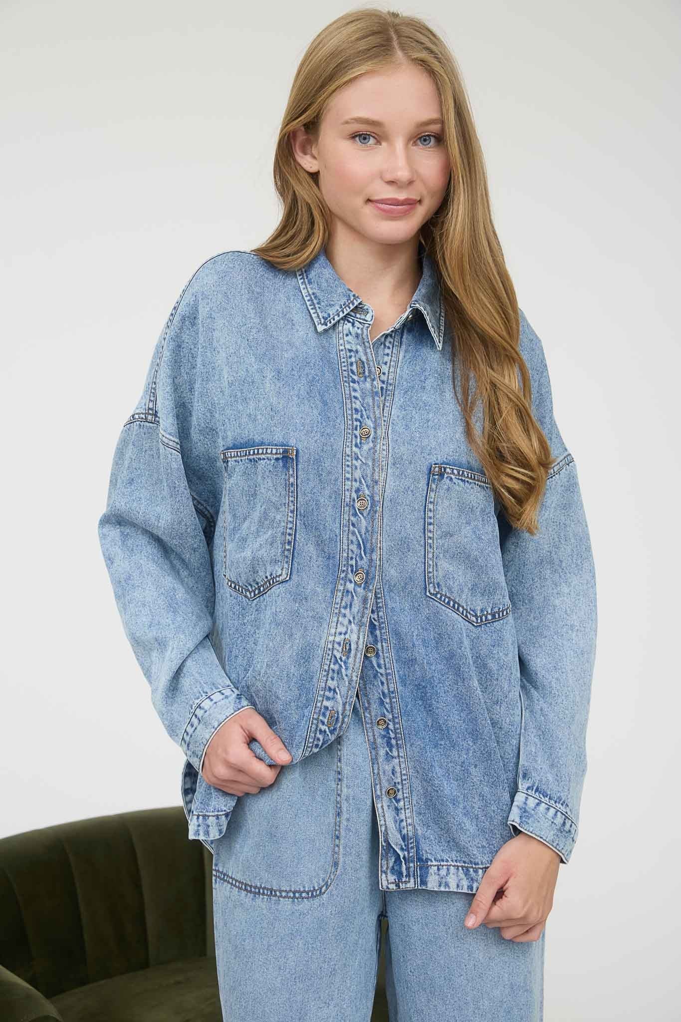 Washed Chambray Button Down Long Sleeve Shirt (S - XXXL)