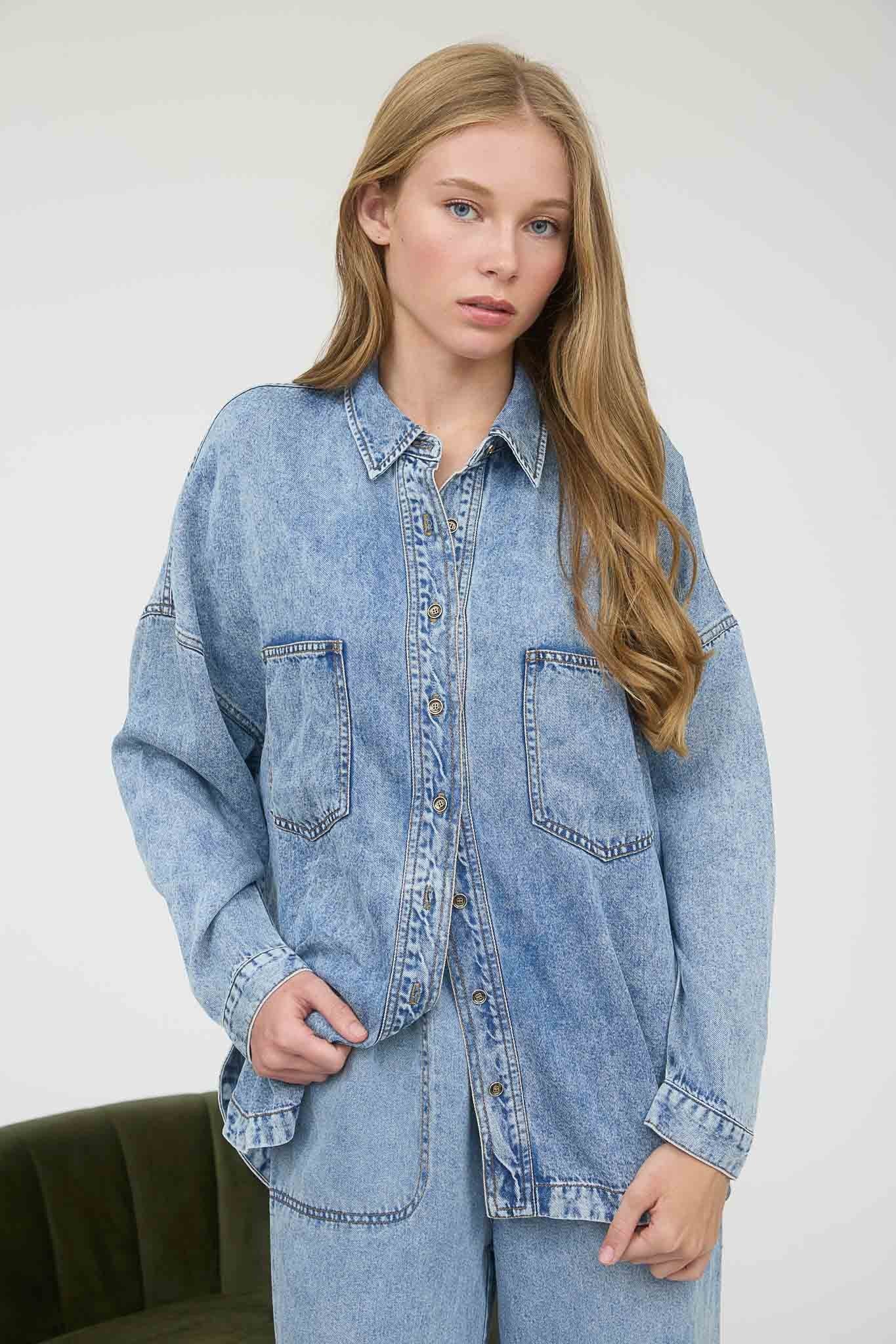 Washed Chambray Button Down Long Sleeve Shirt (S - XXXL)