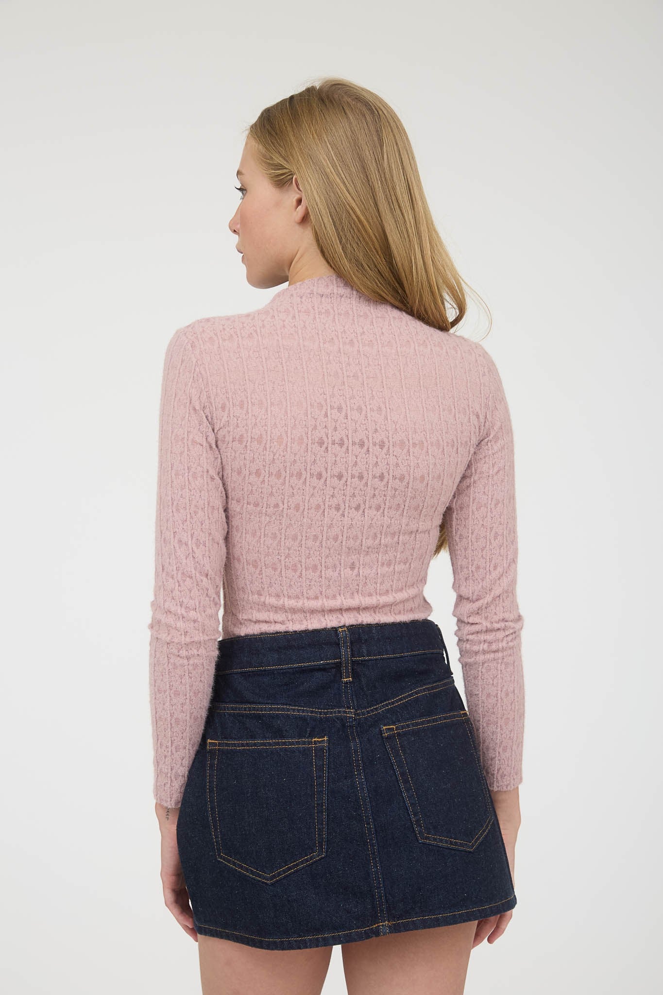 Floral Jacquard Mock Neck Knit Top (Dusty Mauve)