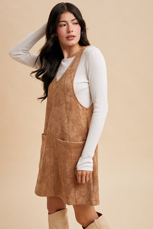 Suede Overall Mini Dress