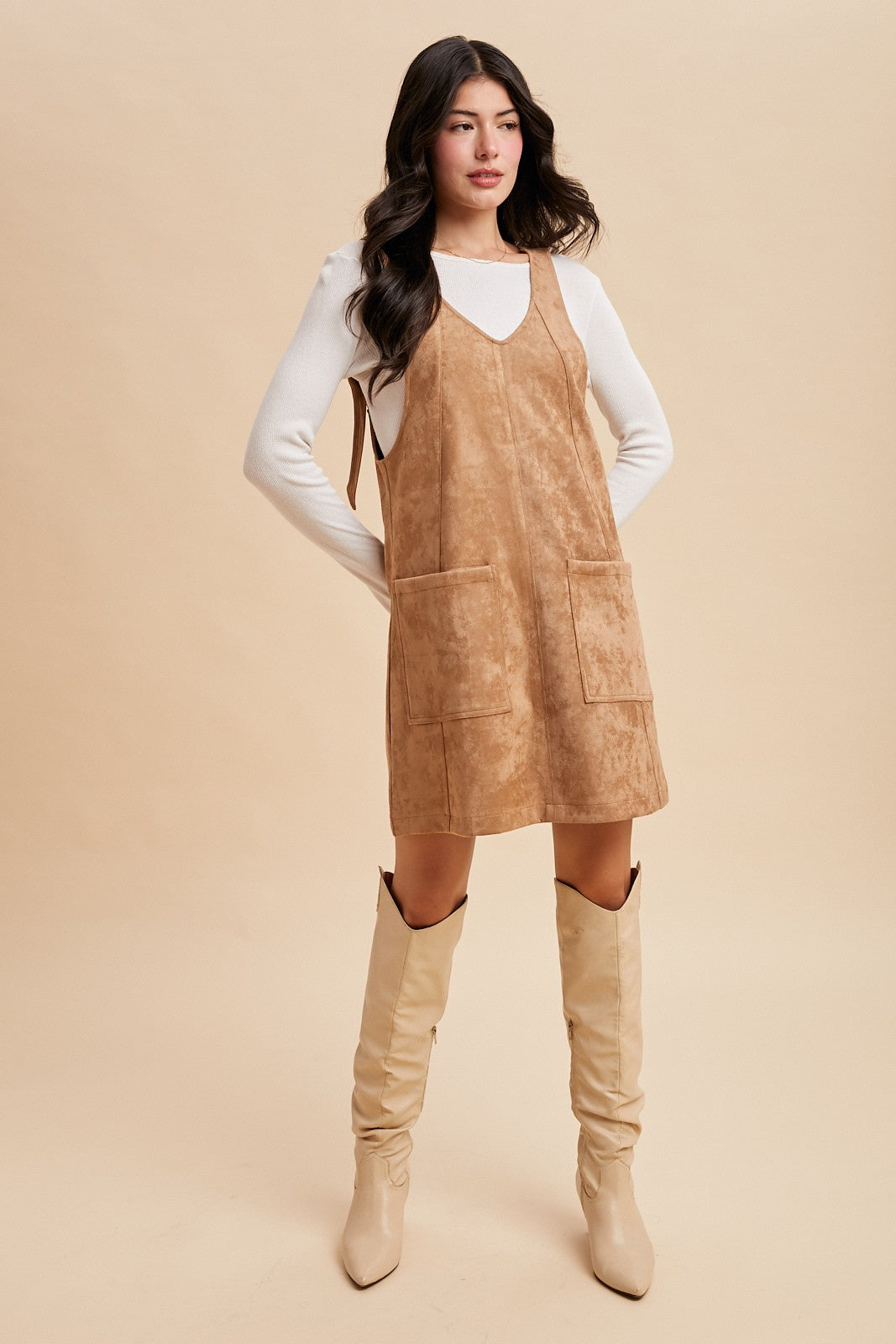 Suede Overall Mini Dress