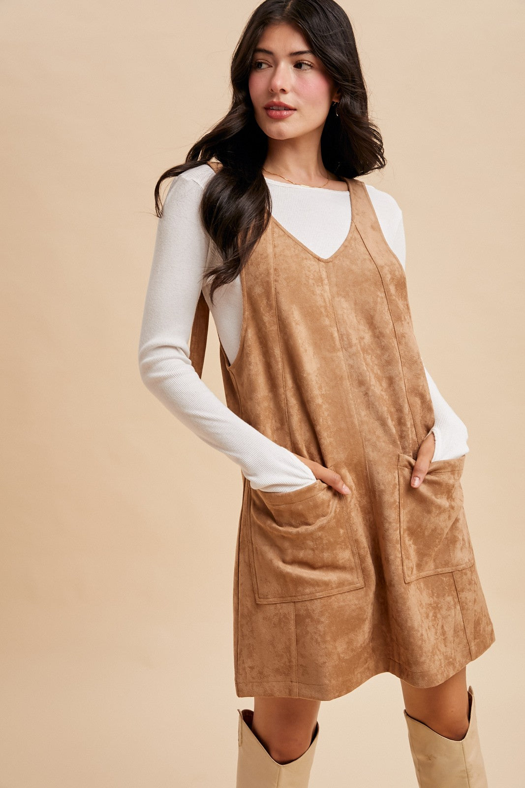Suede Overall Mini Dress