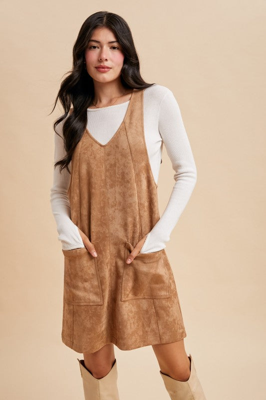 Suede Overall Mini Dress