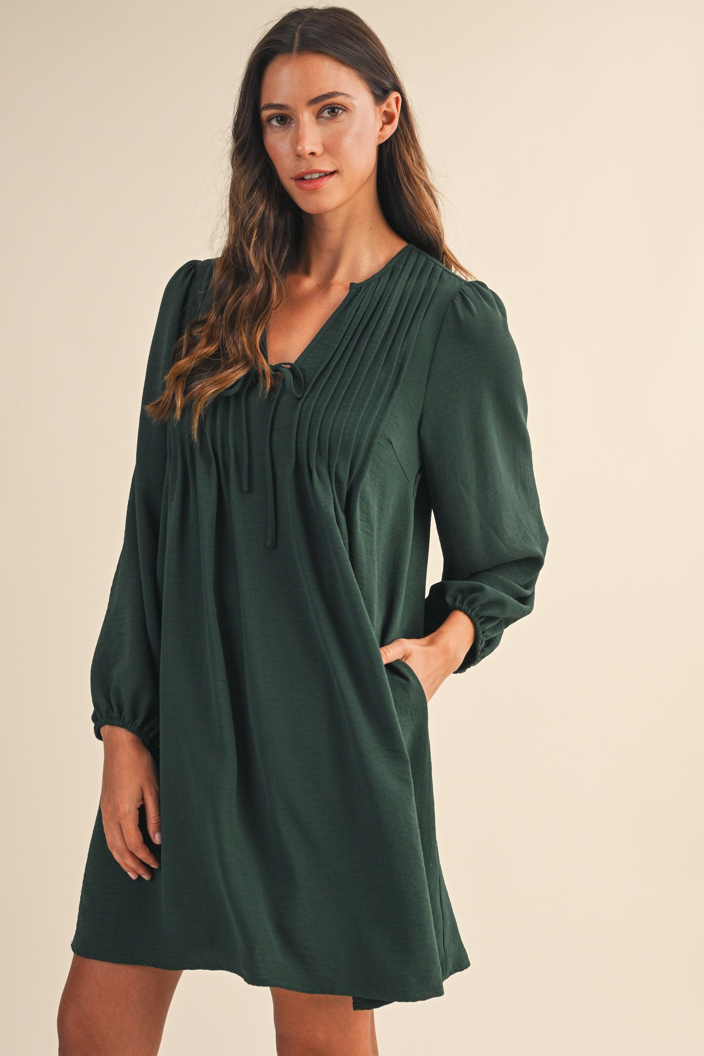 Pintuck Detail Long Sleeve Dress