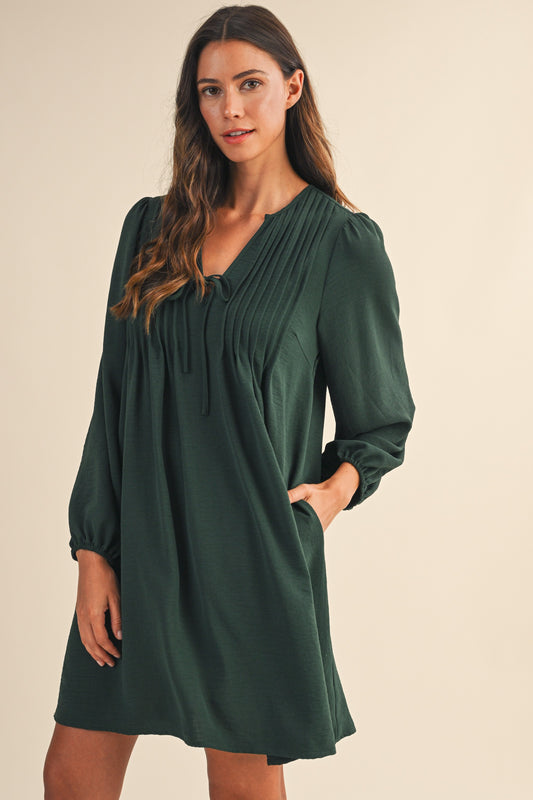 Pintuck Detail Long Sleeve Dress