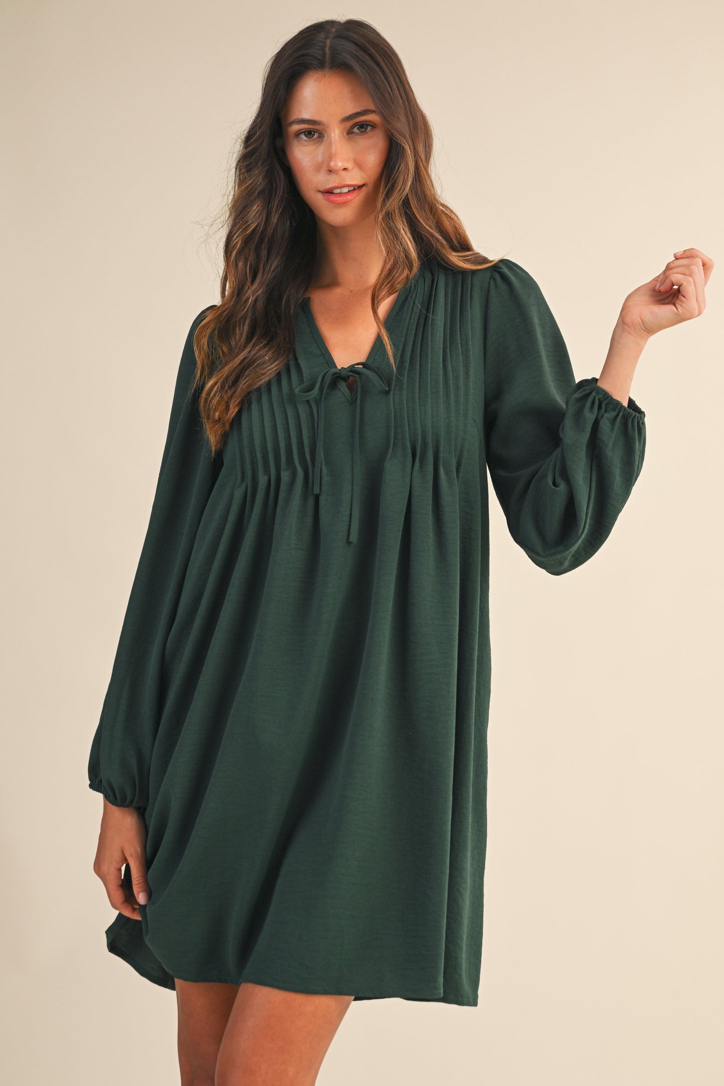 Pintuck Detail Long Sleeve Dress