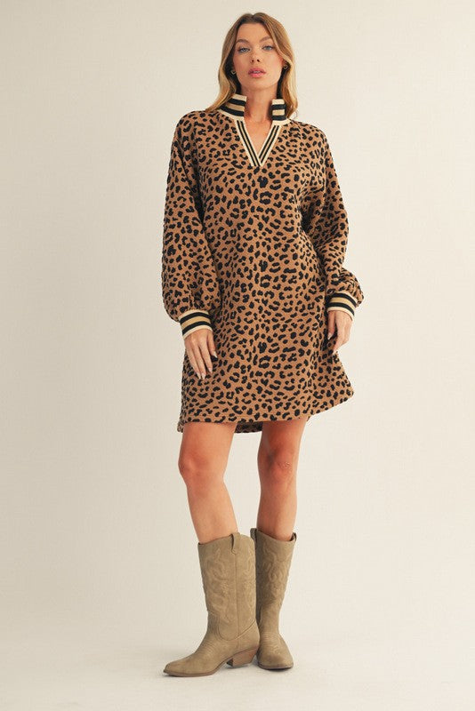 Textured Leopard Print Shift Dress