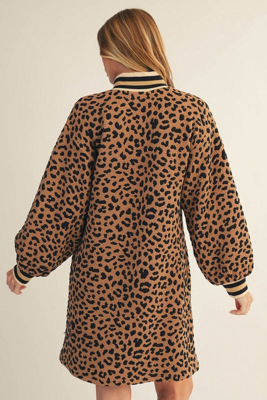 Textured Leopard Print Shift Dress