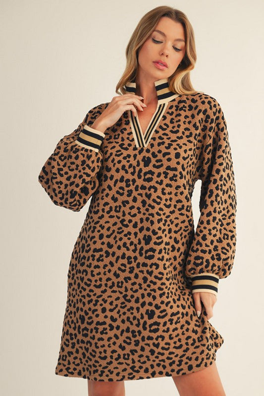 Textured Leopard Print Shift Dress