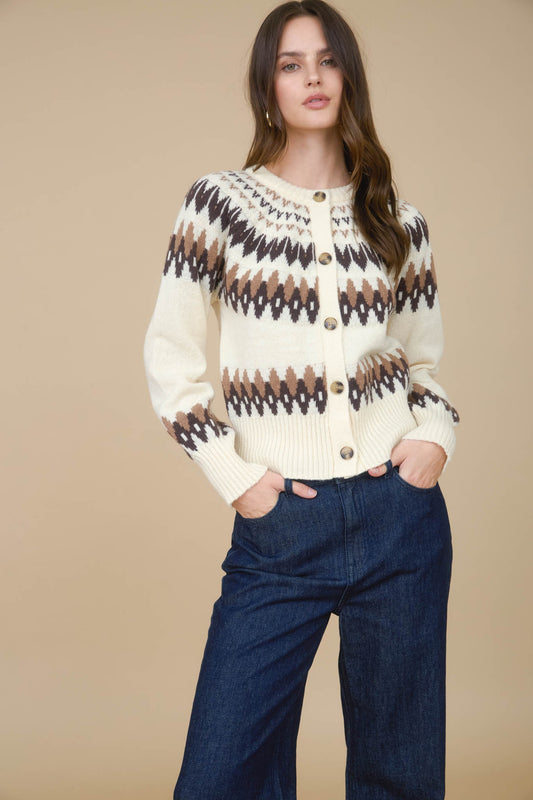 Fair Isle Button Front Cardigan