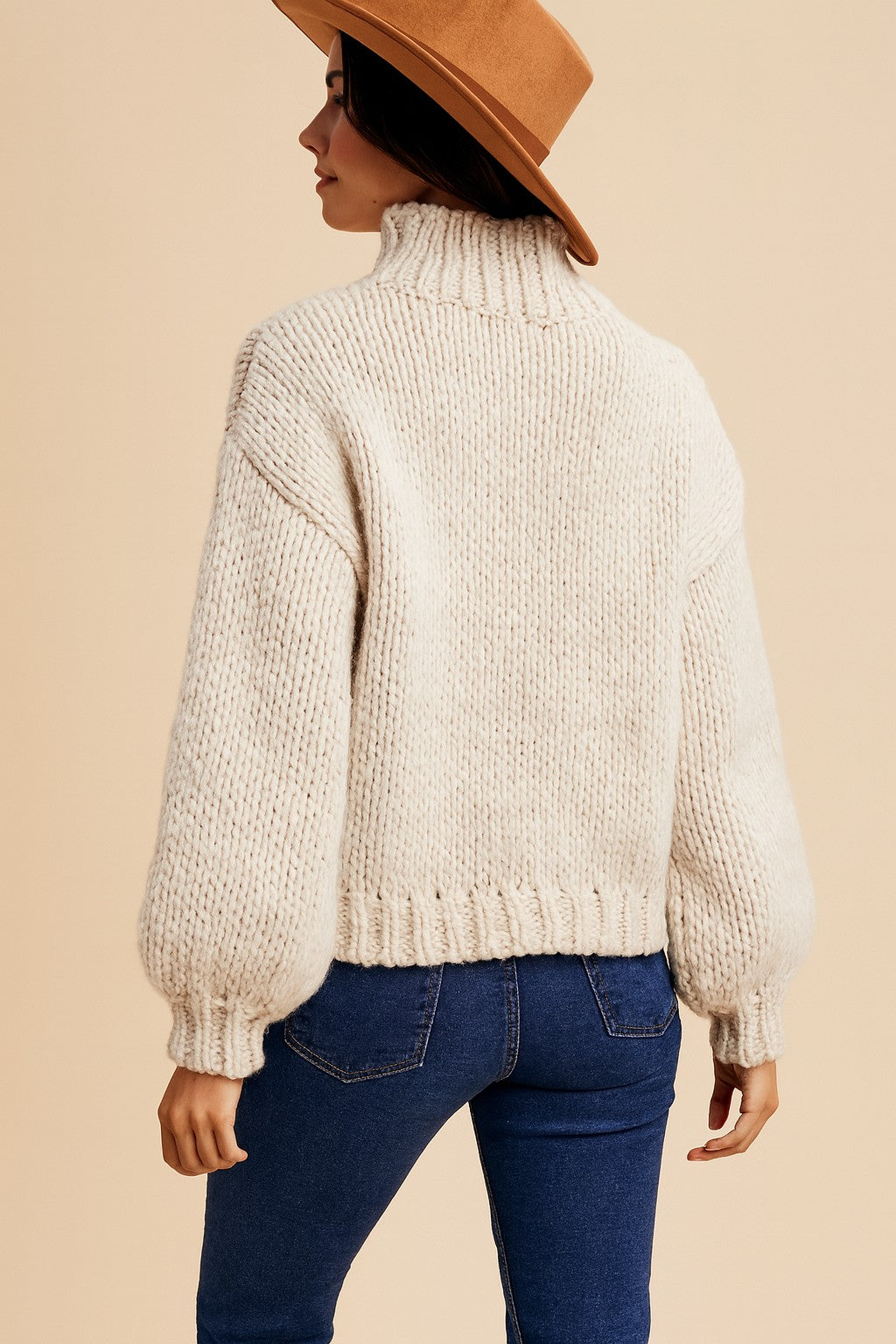 Knit Argyle Pattern Mock Neck Sweater
