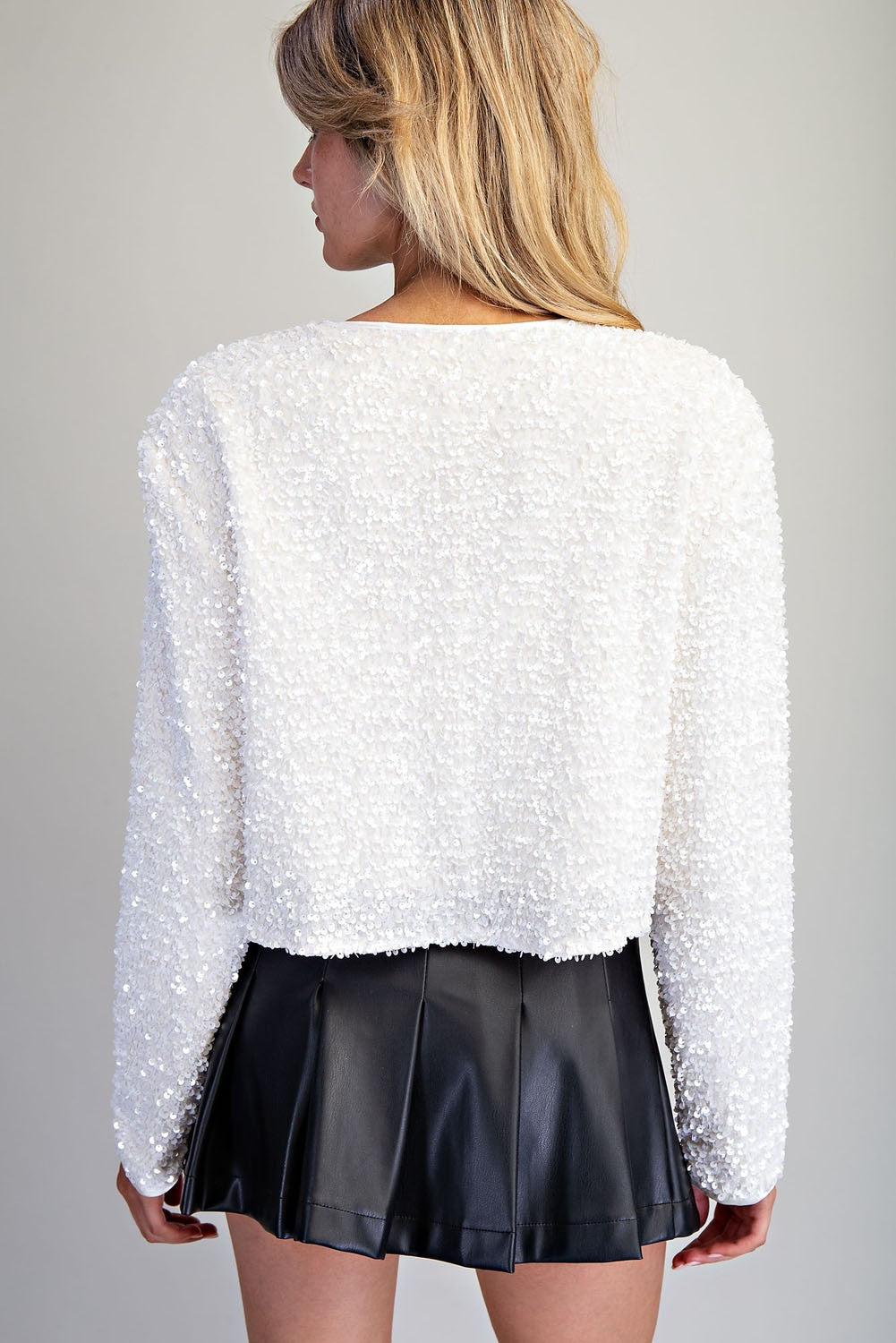 Bow Detail Sequin Cropped Jacket