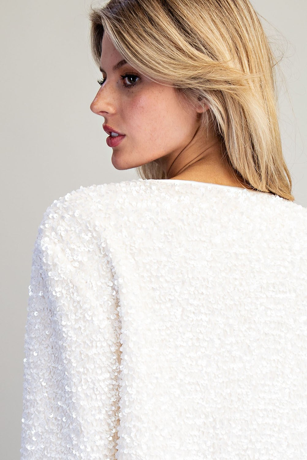 Bow Detail Sequin Cropped Jacket