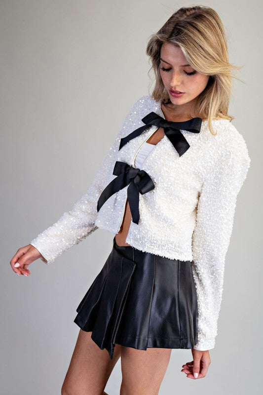Bow Detail Sequin Cropped Jacket