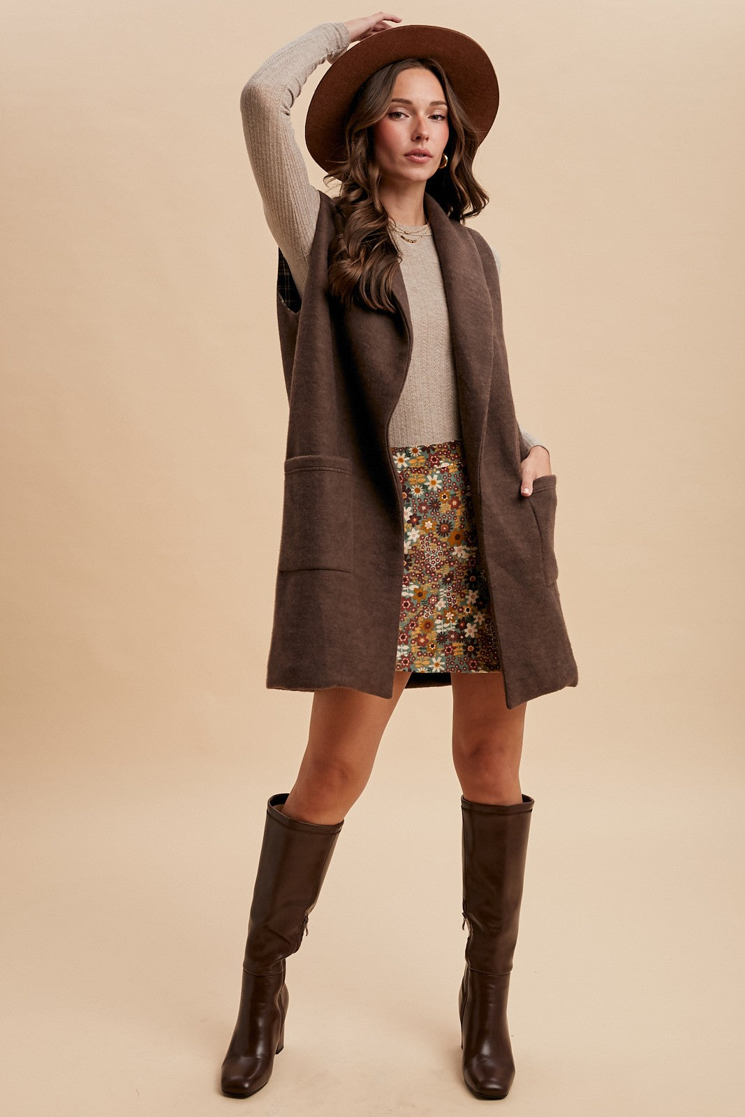 Shawl Collar Open Knit Vest