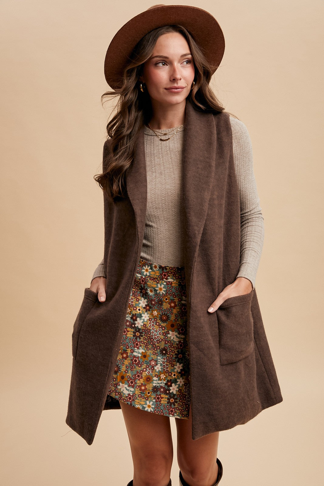 Shawl Collar Open Knit Vest