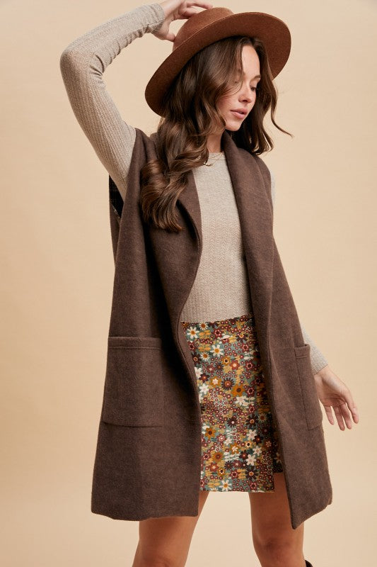 Shawl Collar Open Knit Vest