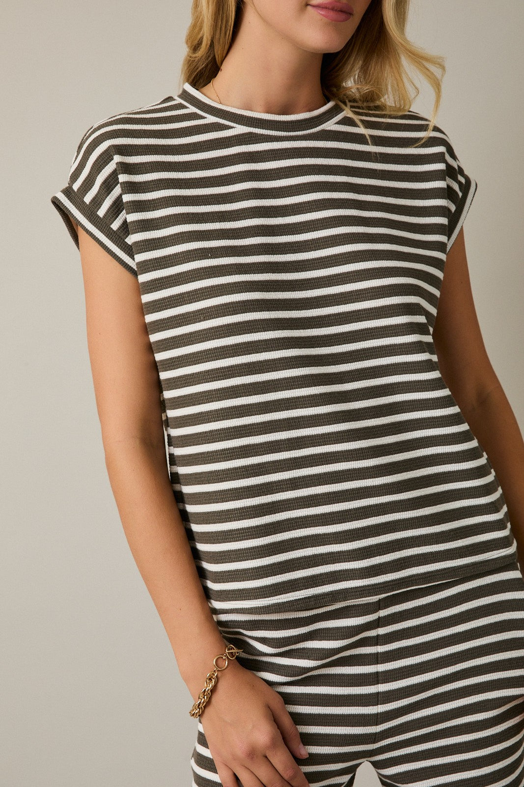 Striped Short Sleeve Textured Top