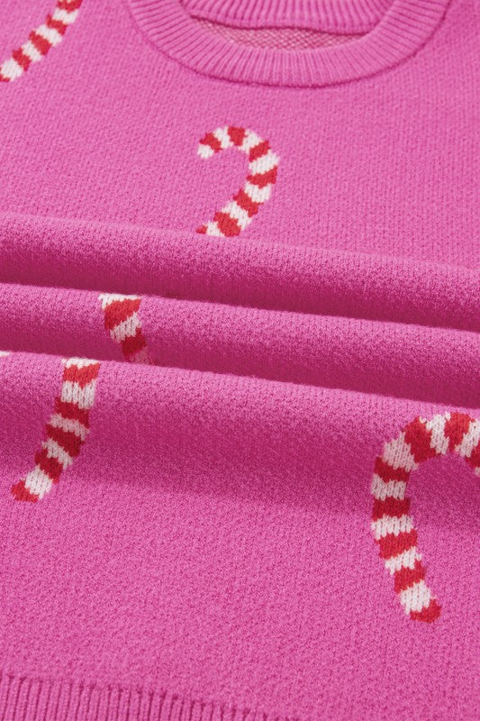 Pink Candy Cane Drop Shoulder Sweater