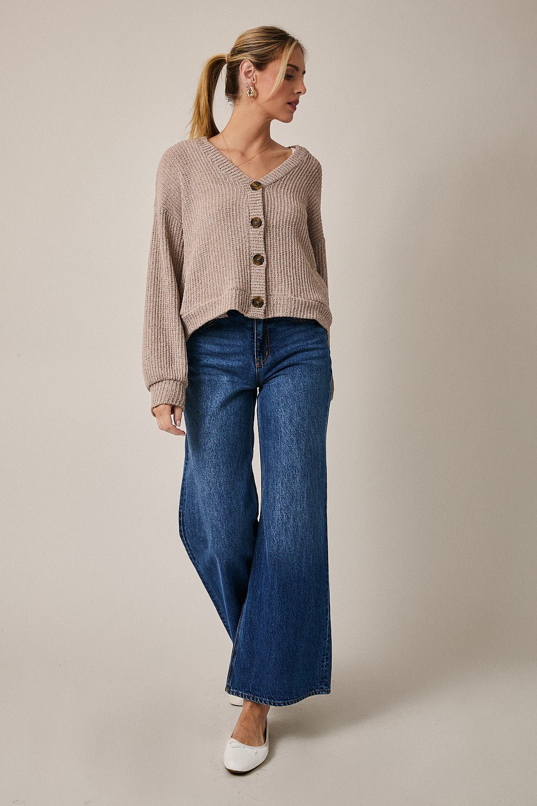 Button Front Lightweight Knit Cardigan