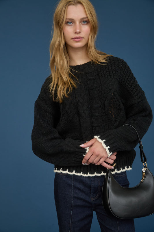 Contrast Stitch Cable Knit Sweater